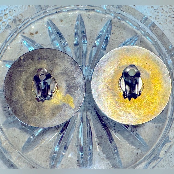 🍁VTG CHUNKY ROUND BLING AMBER CLIP-ON FASHION EARRINGS🍁 - Picture 4 of 6